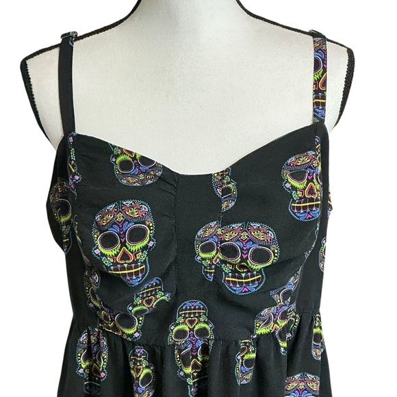 Torrid Black Skull Print Midi Dress Bowfront Challis Sundress Side Pockets Sz 2X - Picture 4 of 16
